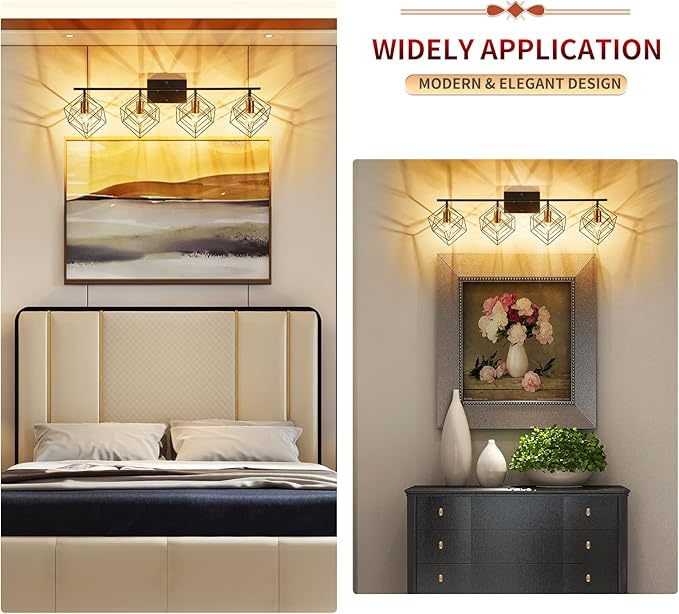 4 Light Vanity Light for Bathroom,Bathroom Light Fixtures Over Mirror with Rotatable 4 Cube Shades, Modern Wall Mounted Lights Matte Black,Industrial Black Vanity Light for Hallway Living Room