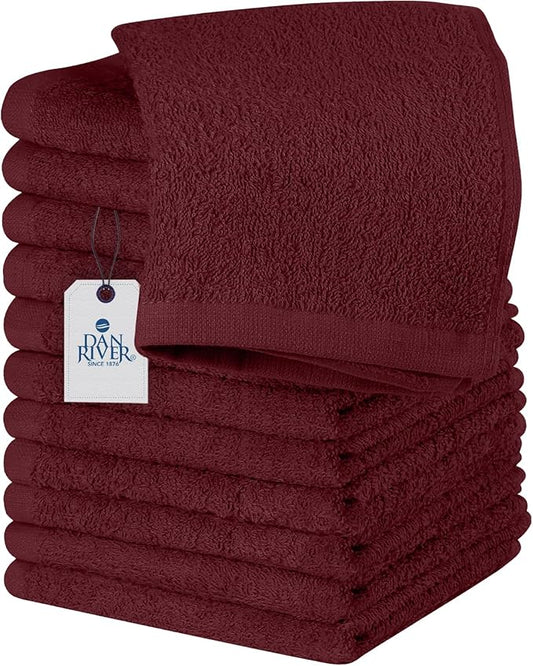 DAN RIVER 12 Pack Wash Cloths for Showering [12x12] - 100% Cotton Washcloths Premium Quality Flannel Face Cloths for Bathroom, Highly Absorbent and Soft Feel Wash Clothes, Pomegranate