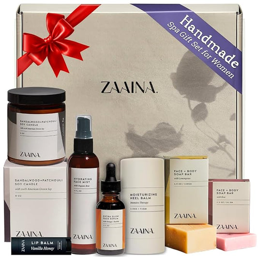 ZAAINA Spa Gift Basket for Women – Luxury Self Care Kit with Face Mist, Glow Serum, Soaps, Lip Balm & Candle – Natural Pampering Care Package for Women – Birthday & Relaxation Spa Basket (Premium Set)