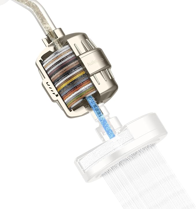 25 Stage AuileGco High Output Shower Filter,equipped with a replaceable cartridge,improves the condition of your skin, hair,nails-Shower Head Filter for Hard Water,High Filtering Capacity for Chlorine