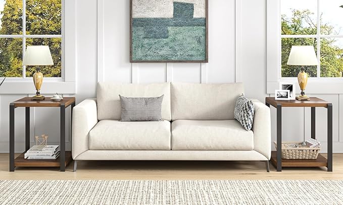 FOLUBAN Modern End Table, Square Side Table with Storage Shelf for Living Room, Rustic Wood Night Stand for Bedroom, Walnut