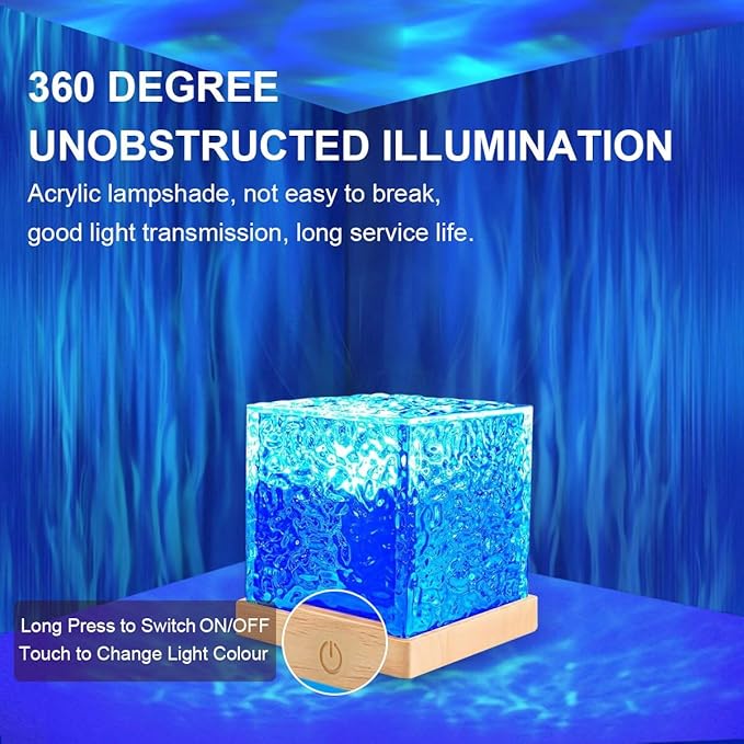 Ocean Wave Projector Light,Northern Lights Aurora Projector Light,16 Colors Gradual Rotating Flame Water Lamp，Cube Night Light with Remote Control for Living Room Bedroom, Decor Hotel, etc