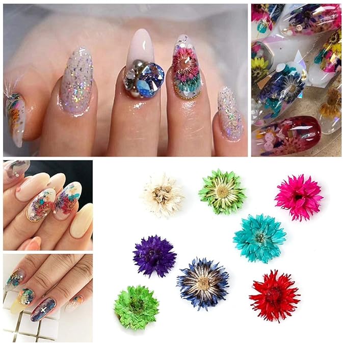 108 Pcs Nail Dried Flowers 48 Colors 3D Nail Art Real Flowers Nature Dry Petals Leaves Decor for Nail Art Design Manicure Decoration