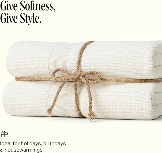 Preston Lane Douro Bath Towel Set – 2 Pack Luxury Cotton Towels, Ultra Soft & Absorbent, Quick-Dry Spa-Quality Bathroom Towels, Made in Portugal, Alabaster