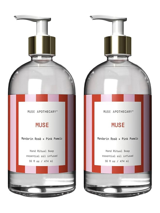 Muse Apothecary Hand Ritual - Aromatic and Nourishing Hand Soap, Infused with Natural Aromatherapy Essential Oils - Great Valentine's Day Gift - 16 oz, Mandarin Rosè + Pink Pomelo, 2 Pack