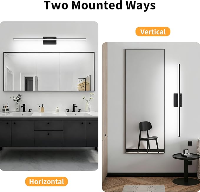 40 Inch LED Bathroom Vanity Light (Cool White 6000K), Black Modern Bathroom Light Fixture Over Mirror, Vanity Light Bar with Angle Adjustable