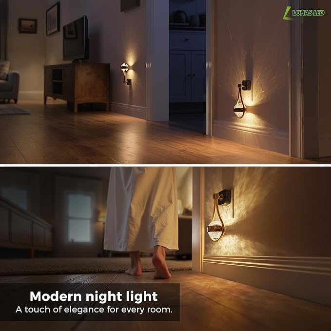 L LOHAS LED Night Lights Plug Into Wall: Star Projector Nightlight, Dusk to Dawn Sensor, 3000K Soft White, 330°Rotating Globe Night Light for Bedroom, Hallway, Home Decor, Gaming Room