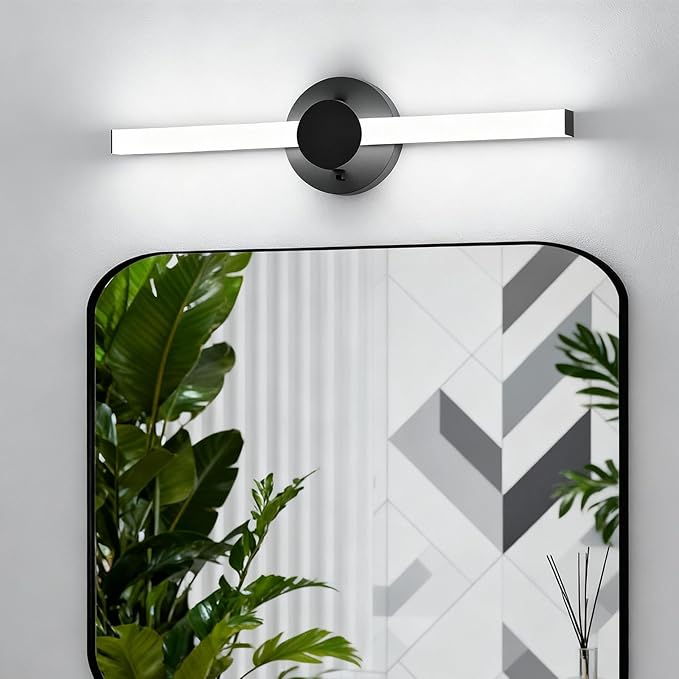 Bathroom Lighting Fixtures Over Mirror: 20 Inch Rotatable Bathroom Vanity Light ETL Listed - Modern Black Vanity Lighting Fixtures 5700K Cool White 2100LM 24W IP44 - LED Vanity Light Dimmable(1 Pack)