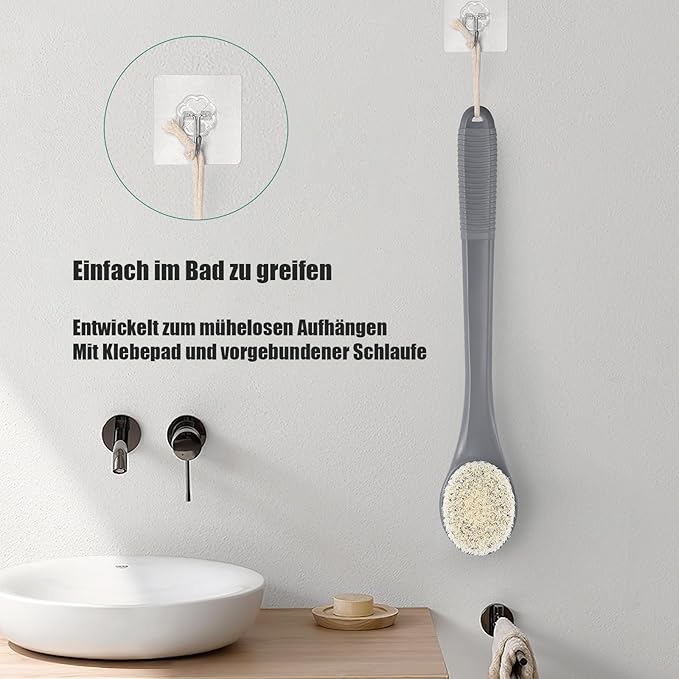 17-Inch Back Scrubber for Shower, Anti-Slip Exfoliating Body Brush for Bath, Gentle Back Brush for Shower for Men, and Women, Cleaning Skin for Smooth, Glowing Skin (Grey)