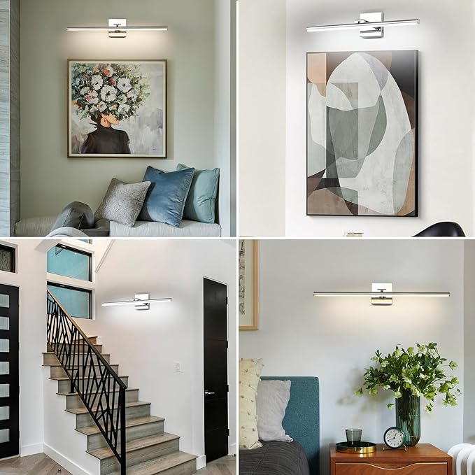 32 Inch LED Bathroom Vanity Light (3000K/4000K/6000K, Dimmable), Chrome Modern Bathroom Light Fixture Over Mirror, Vanity Light Bar with Angle Adjustable