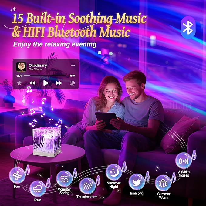 Mubarek Northern Lights for Bedroom,15 White Noise + Bluetooth Galaxy Light Projector,RGB Multi-Color Lamps for Night Stands Home Decor Living Room Night Light for Kids Christmas Gifts for Teen Girls