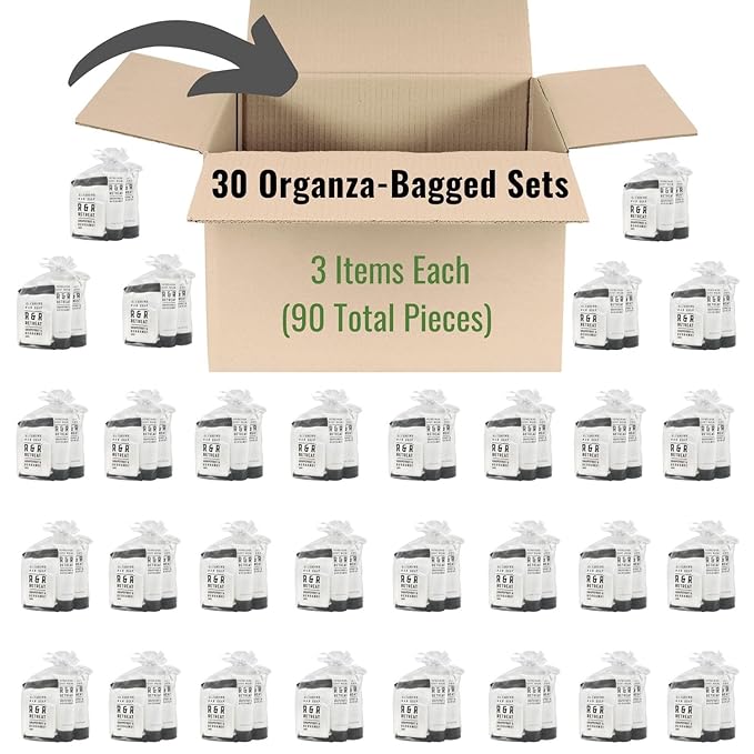 R&R Retreat Hotel Toiletry Sets - 30 Pre-Assembled 3-Piece Guest Amenities in Organza Bags - 2-in-1 Conditioning Shampoo, Body Lotion & Sachet-Wrapped Soap - Grapefruit & Bergamot Scent