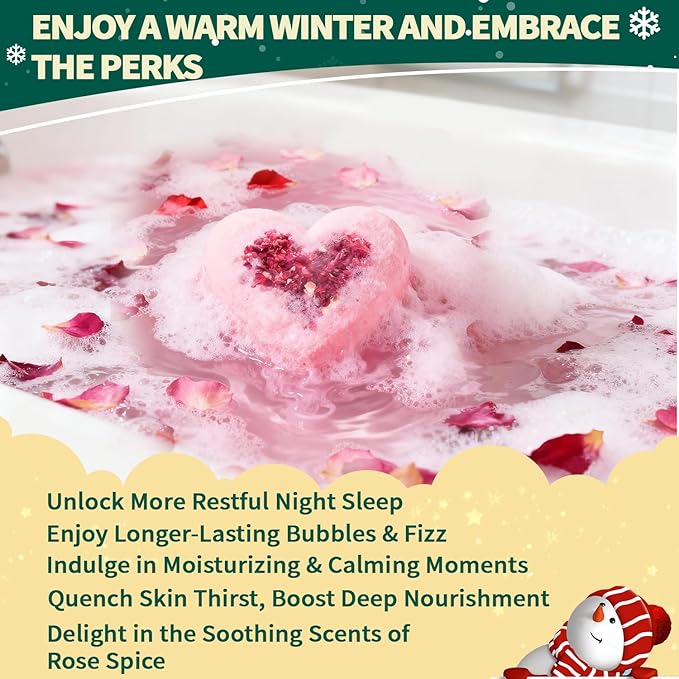Christmas Bath Bombs Stocking Stuffers for Women Mom Her Gifts Set, Organic Heart Shaped White Elephant Gifts for Adults, Handmade Natural with Rose Essential Oil, Perfect Teen Girl Gifts for Wife