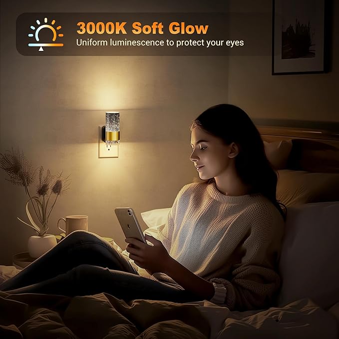 JandCase Night Lights Plug into Wall,2 Pack Automatic LED Night Light with 0-100LM Dimmable, 3000K Plug in Night Lights with Auto Light Sensor, for Bathroom Hallway Decor