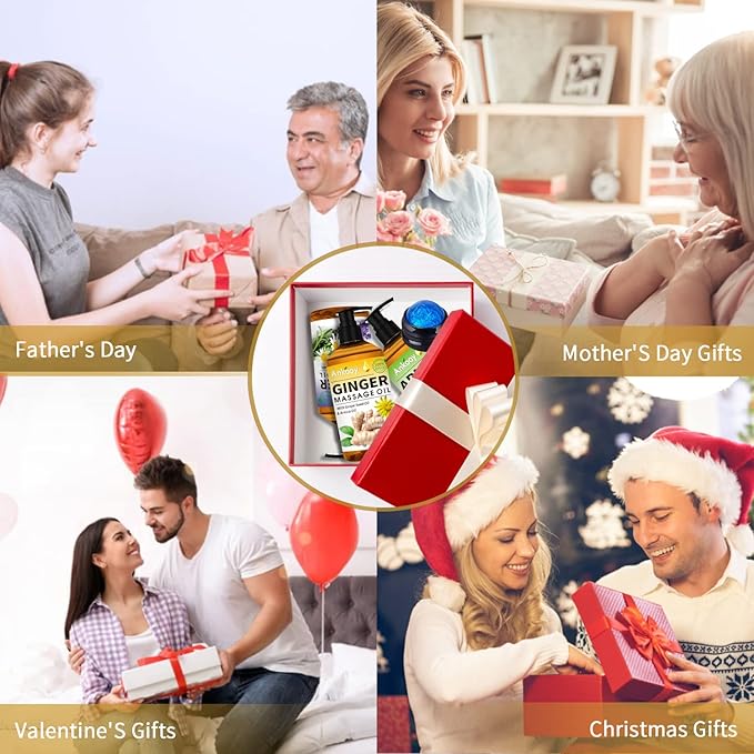 3 Pack Massage Oil for Massage Therapy,Sore Muscle Arnica Oil & Relaxing Lavender Oil & Ginger Oil Lymphatic Drainage & Massage Ball,Spa Massage Christmas Gifts for Men,Stocking Stuffers for Women