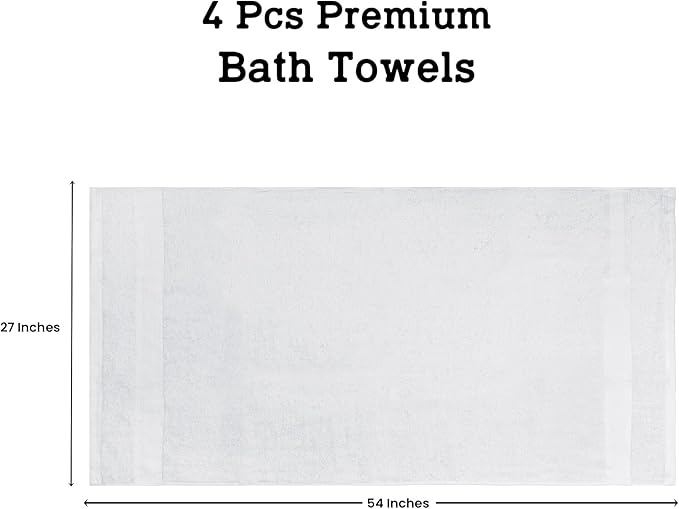 Casa Lino White Bath Towels Set of 4 (54" x 27") - Large Bathroom Towel Set - 100% Cotton Towels for Bathroom - Highly Absorbent & Quick Dry Bath Towel Multipack - New Apartment Essentials