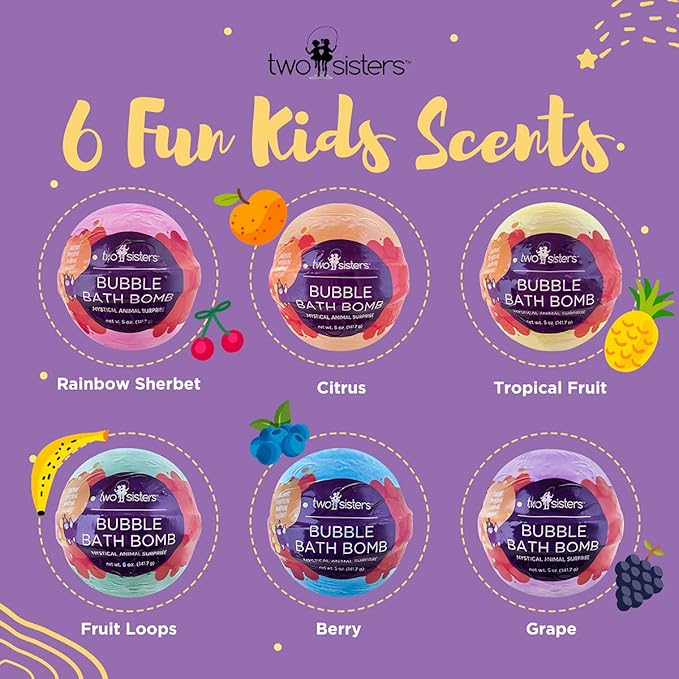 Mystical Bath Bombs for Girls and Boys with Surprise Toys Inside (6 Pack) - Large Bubble Bath Bombs for Kids - Fruity Scents, Fizzies, Made in USA, Mystic Animal - Ideal Holiday Gift by Two Sisters
