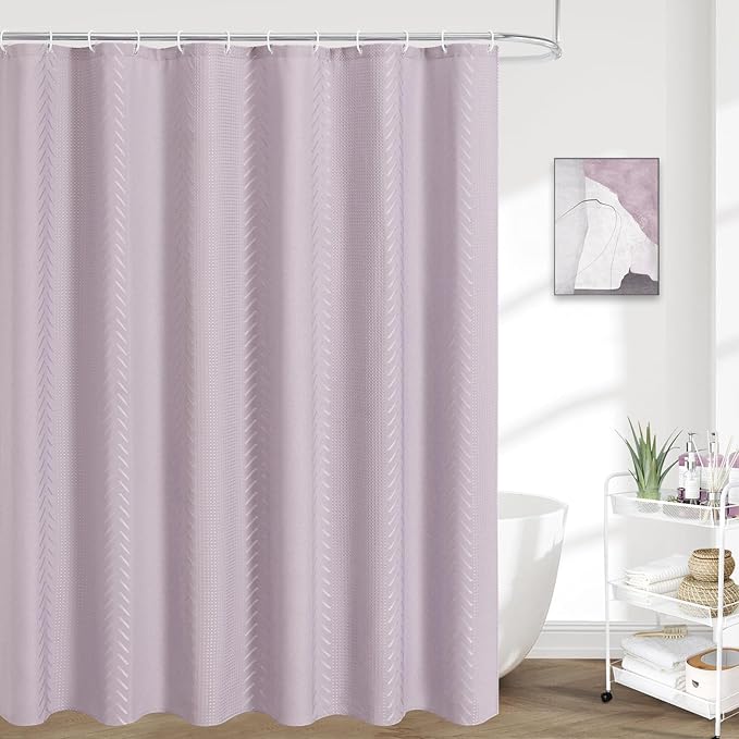 3D Embossed Pattern Shower Curtain, Simple and Chic Pattern Vintage Curtain for Bathroom, Waterproof Fabric Shower Curtains with Hooks, 72 W x 72 H, Lavender