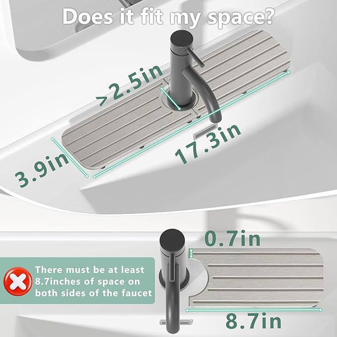 17inch x 4inch Kitchen Sink Faucet Mat, Water Absorbing Stone Faucet Splash Guard for Bathroom Counter, Quick Drying Diatomite Tray for Kitchen Sink, Light Gray