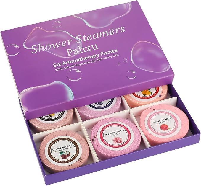Shower Steamers 6 Pack Set, Shower Bombs Tablets with Organic & Safe Essential Oils for Skin Moisturizing, Natural Bubble Bath Fizzy, Ideal Presents for her, Girl, Wife, Mother, Women