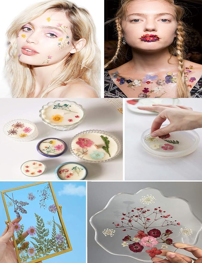 140PCS White Dried Pressed Flowers with Butterfly Stickers - YouthBro Real Nature Flowers Craft Set for Resin DIY Jewelry Candle Soap Vase Making Nail Card Scrapbook Art Floral Decors