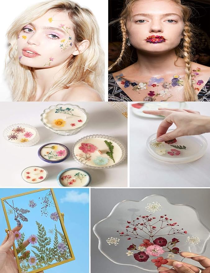 150PCS Red Dried Pressed Flowers with Butterfly Stickers - YouthBro Real Nature Flowers Herb Set for Resin DIY Jewelry Candle Soap Vase Making Nail Card Scrapbook Art Craft Floral Decors