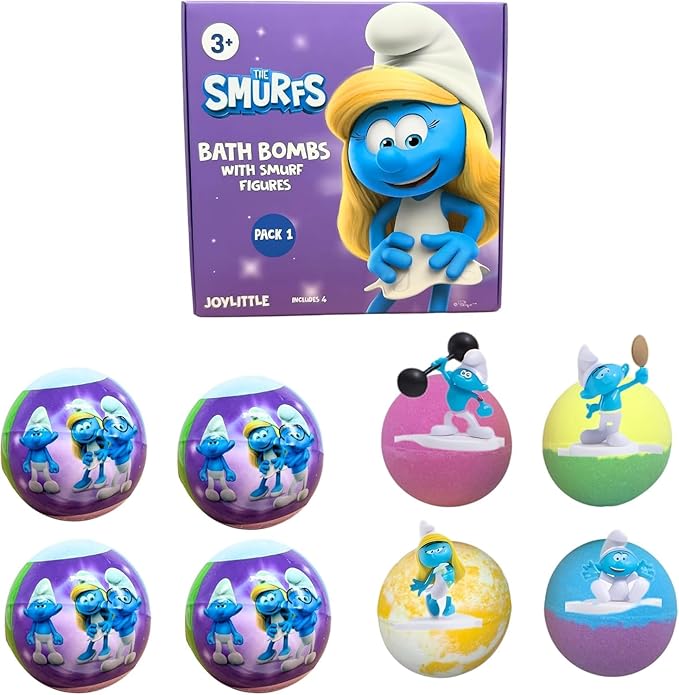 The Smurfs Bath Bombs with Action Figures-Smurfette, Baby Smurf, Hefty Smurf, and Vanity Smurf (Pack 1)