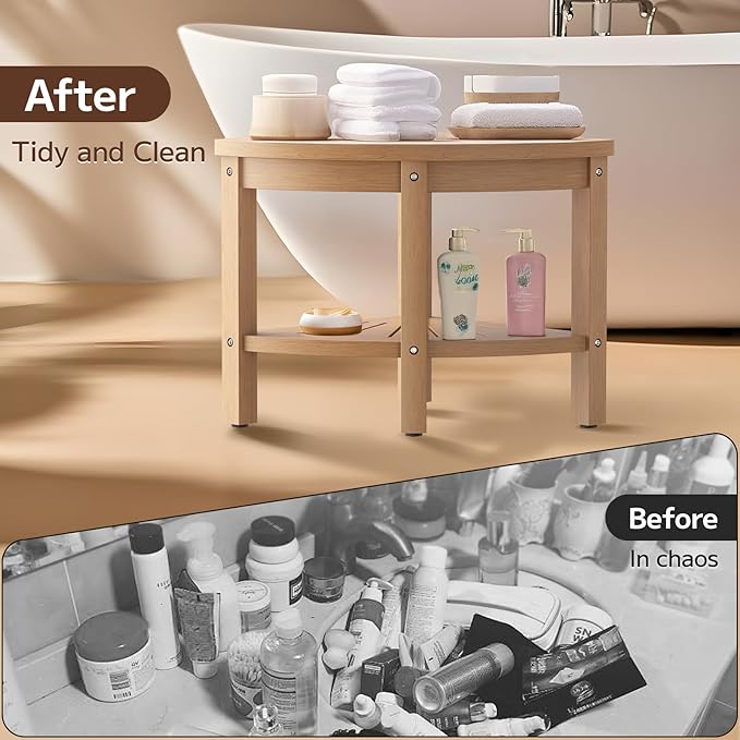 Shower Stool for Inside Shower, Corner Shower Stool, Shower Bench Seat with Storage Shelf for Shaving Legs Plastic Spa Bath Step Foot Rest for Bathroom Small Place