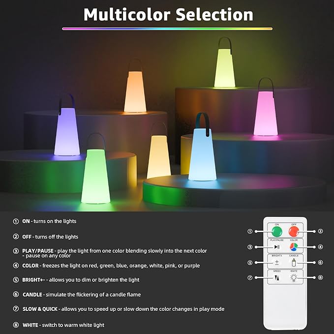 2 Pack Outdoor Lanterns, GGII Rechargeable Cordless Outdoor Table Lamp with IP44 Water-Resistant, Battery Operated Portable Hanging Outdoor Lamp RGB Colors for Patio Balcony Garden Camping Dining(TPU)