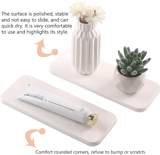 2 Pcs Water Absorbing Stone Trays, Kitchen/Bathroom Sink Soap Dish, Diatomite Tray Used for Hand Soap & Cosmetic Bottles in The Modern Home, 3.54" W x 9" L, White