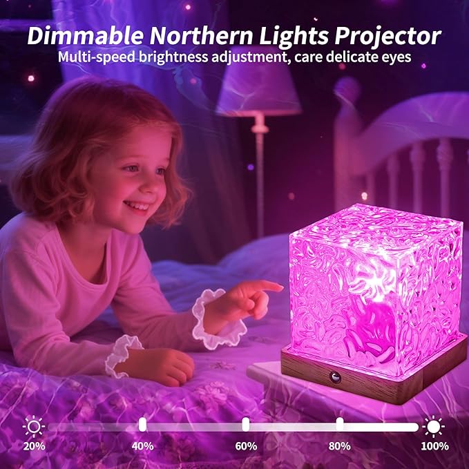 LETOUR Bathroom Mood Light,Rechargeable Shower Light 16 Color Changeable Ocean Wave Projector Lamp, Dimmable Waterproof Shower Lamp with Remote, Rotating Cube Water Ripple Lamp for Bath