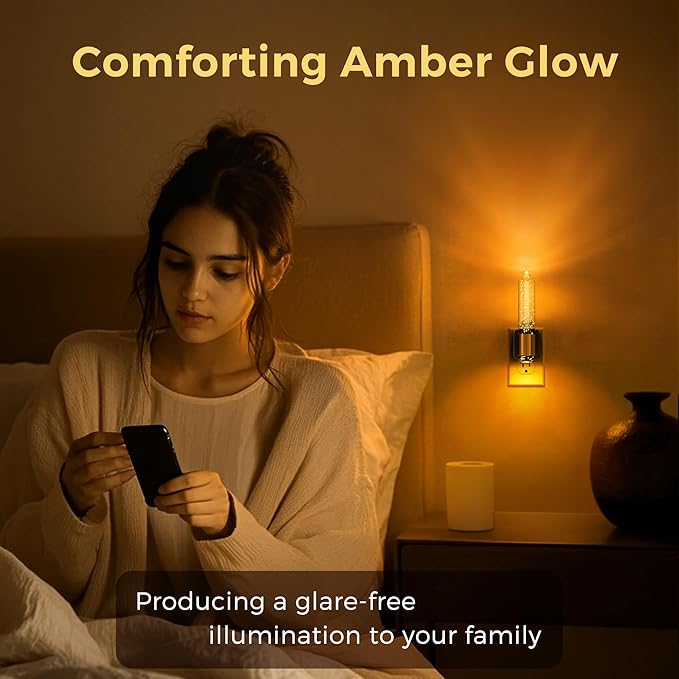 L LOHAS LED Night Light, Amber Candle Night Lights Plug into Wall,2 Pack 0-100 LM Dimmable Nightlight, Plug in Bubble Night Light with Dusk to Dawn Sensor, for Bathroom Hallway