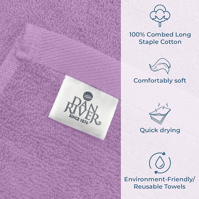 DAN RIVER Bath Towels Set of 4, 27 x 54 Inches, 100% Cotton, Larger & Lighter Weight, Quicker to Dry, Super Soft and Absorbent, Ideal Shower Towel for Daily Use, Lavender