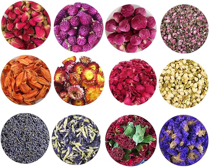 TooGet Dry Flowers and Herbs Accessories Decorations Natural Flower 12 Bags Set Dried Flowers for Soap Bath Bombs Making and Dried Flower Crafts