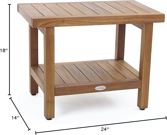 AquaTeak The Original 24" Spa Teak Shower Bench with Shelf (Bench + Teak Oil)