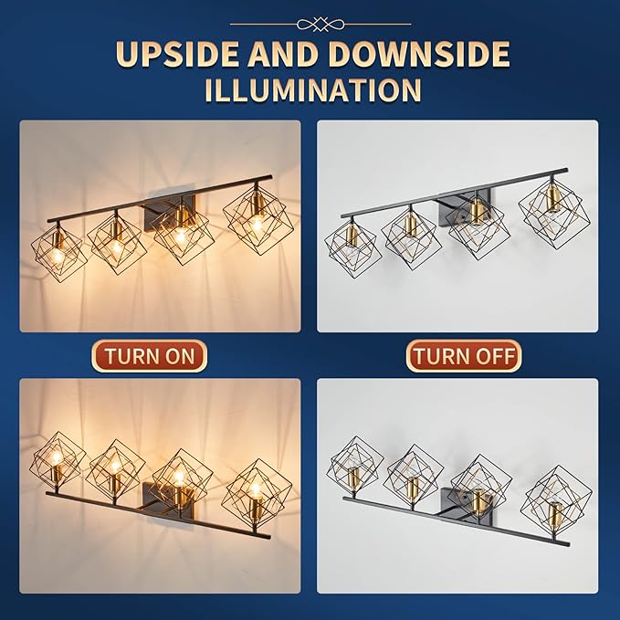 4 Light Vanity Light for Bathroom,Bathroom Light Fixtures Over Mirror with Rotatable 4 Cube Shades, Modern Wall Mounted Lights Matte Black,Industrial Black Vanity Light for Hallway Living Room