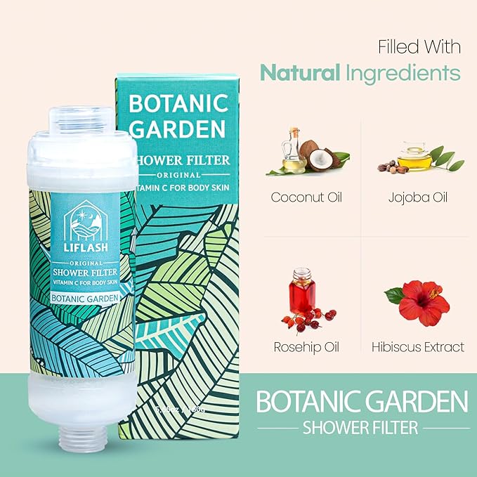LIFLASH Vitamin C Shower Filter for Hard Water, Aromatherapy Softener Purifier, Help with Softer Skin and Hair Enhancement, for Universal Output Showerhead, Easy Installation (BOTANIC GARDEN)