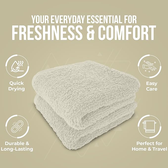DAN RIVER 24 Pack Wash Cloths for Showering [12x12] - 100% Cotton Washcloths Premium Quality Flannel Face Cloths for Bathroom, Highly Absorbent and Soft Feel Wash Clothes, Ivory