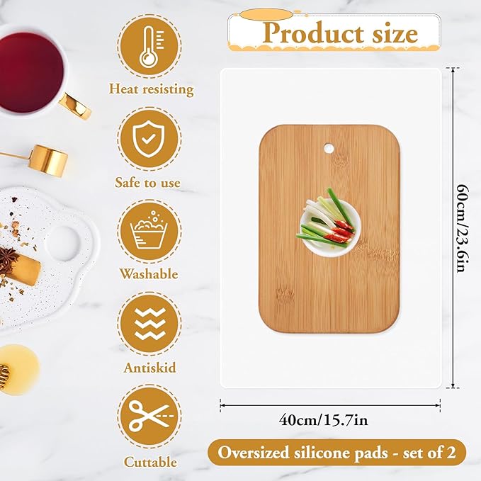 2 Pack Large Silicone Mats for Kitchen Counter, 23.62 X 15.75in Silicone Countertop Protector Mat Non-stick Baking Mat Heat Resistant Countertop Protector Pads, Translucent Placemats Easy to Clean