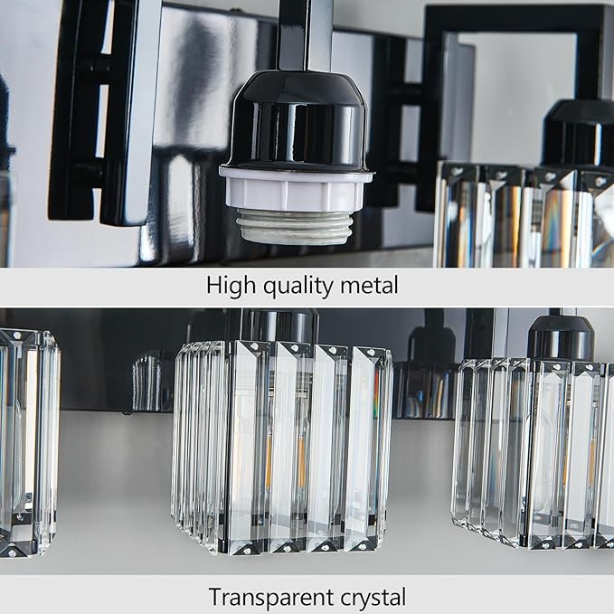 Modern Bathroom Vanity Light 4-Lights Plating Black Vanity Light Crystal Wall Light Bathroom Light Fixtures