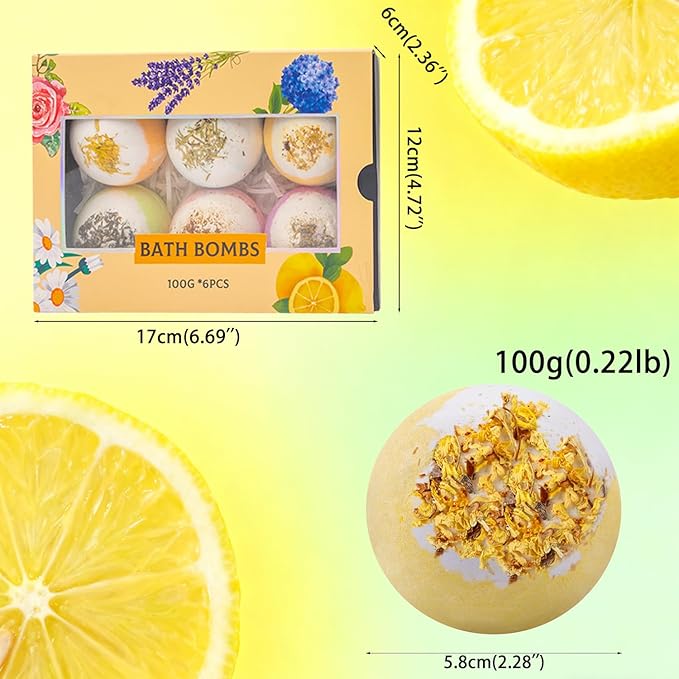 Natural Dried Flower Bath Bombs Gift Set - Lavender, Rose, Lemon,Aromatherapy, Wife or Girls Birthday Gift Ideas Gift Preferred