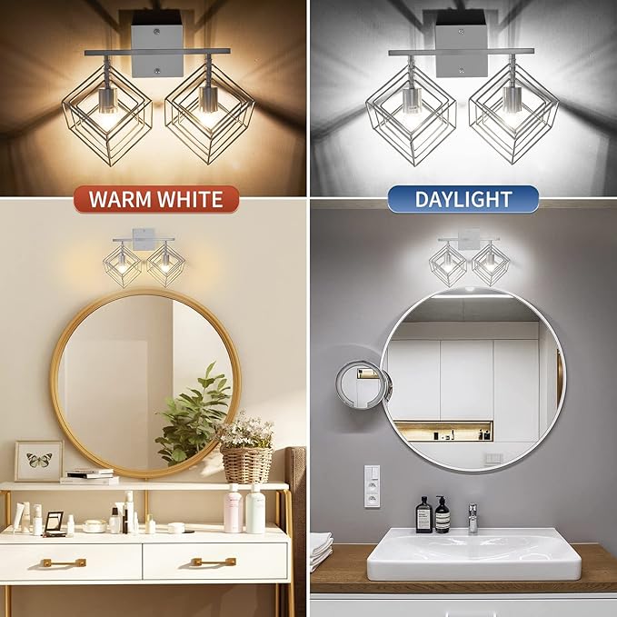 Bathroom Vanity Light with 2 Bulbs Bathroom Light Fixtures Over Mirror with 2 Rotatable Cube Shades Modern Wall Mounted Silver Brushed Nickle