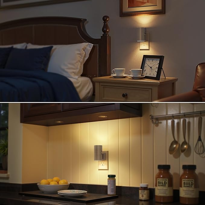 Briignite Night Lights Plug into Wall, Modern LED Night Light Plug in, Dusk to Dawn Sensor, Soft White 3000K, 0-100LM Adjustable Brightness, Dimmable NightLights for Hallway, Bedroom, Stairway, 2 Pack