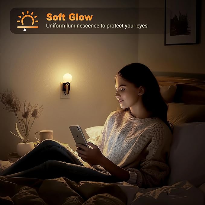 JandCase Night Light Plug in, Night Lights Plug into Wall, 3000K Soft Light LED NightLights, 0-100LM Dimmable Night Light, Built in Dusk to Dawn Sensor for Hallway Bedroom Stairway