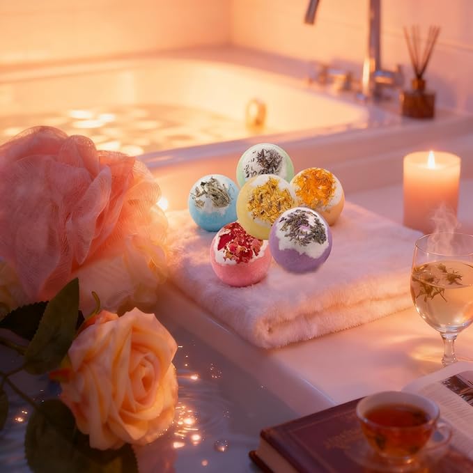Natural Dried Flower Bath Bombs Gift Set - Lavender, Rose, Lemon,Aromatherapy, Wife or Girls Birthday Gift Ideas Gift Preferred