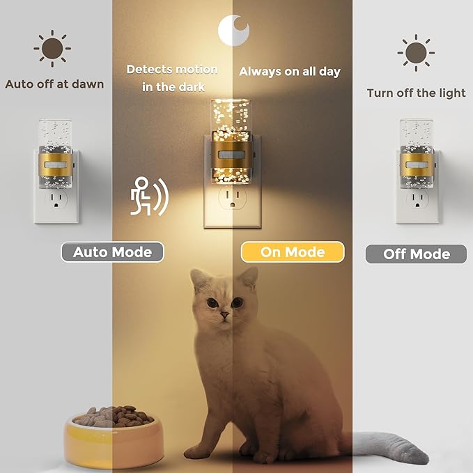 L LOHAS LED Motion Sensor Night Light,Dimmable Night Lights Plug into Wall, 2 Pack Acrylic Nightlight with 0-100 LM Adjustable Brightness, 3000K Plug in Night Light for Bathroom Hallway