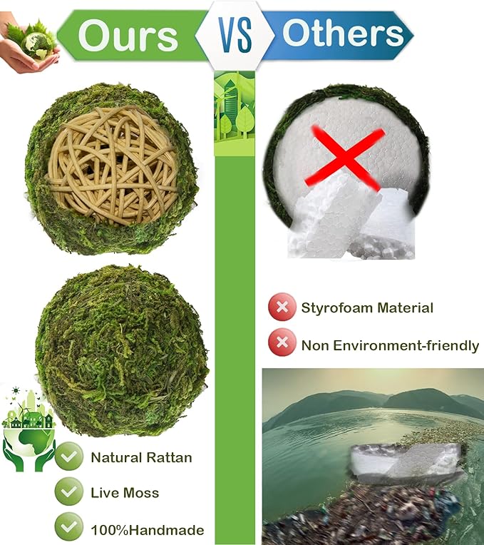 21 Pack Green Moss Balls 8pcs 3.2" Decorative Balls for Bowls Filler 13pcs 2.3" Fake Moss Balls for Centerpiece Artificial Balls for Vase Filler Live Moss Ball for Home Tabel Decor