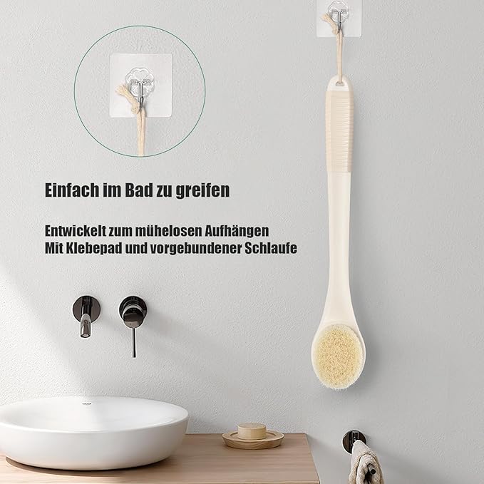 17-Inch Back Scrubber for Shower, Anti-Slip Exfoliating Body Brush for Bath, Gentle Back Brush for Shower for Men, and Women, Cleaning Skin for Smooth, Glowing Skin (Cream White)