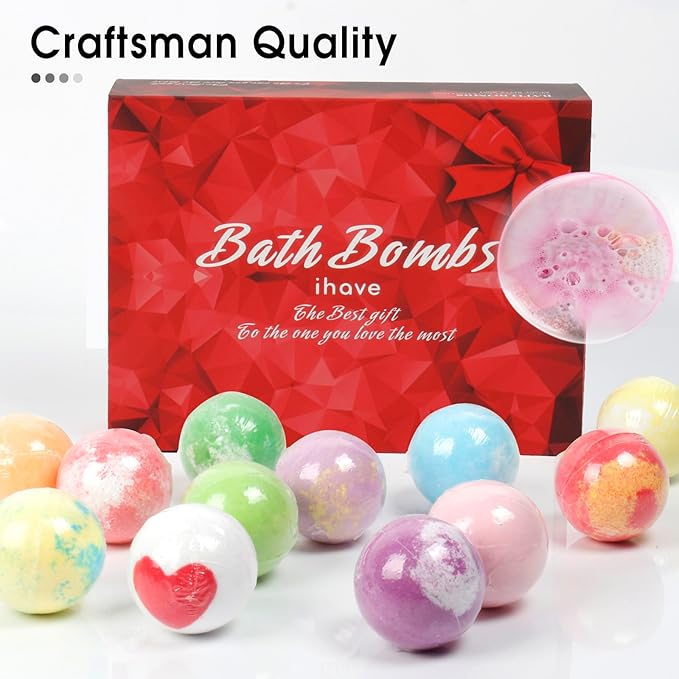 iHave Bath Bombs for Kids and Women, 12 Natural Handmade Bath Bomb Gift Set, Fun Bubble Bath Perfect Kids Christmas Gifts
