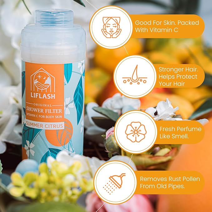 LIFLASH Vitamin C Shower Filter for Hard Water, Aromatherapy Softener Purifier, Help with Softer Skin and Hair Enhancement, for Universal Output Showerhead, Easy Installation (SUMMER CITRUS)